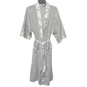 Vintage Say-Lu Cream Pink Floral Robe satin trim House Coat Size M